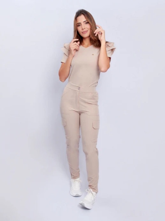 worktastic Pants - Women's Beige scrub set  - Casual Utility Style